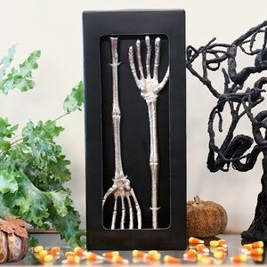 NEW BKP Designs Silver Skeleton Arm Set of 2 Halloween Fall Salad Servers